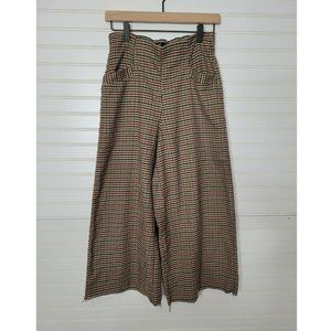 ZARA Trafaluc Plaid High Waisted Wide Leg Pants Pockets Sz. Small Trousers